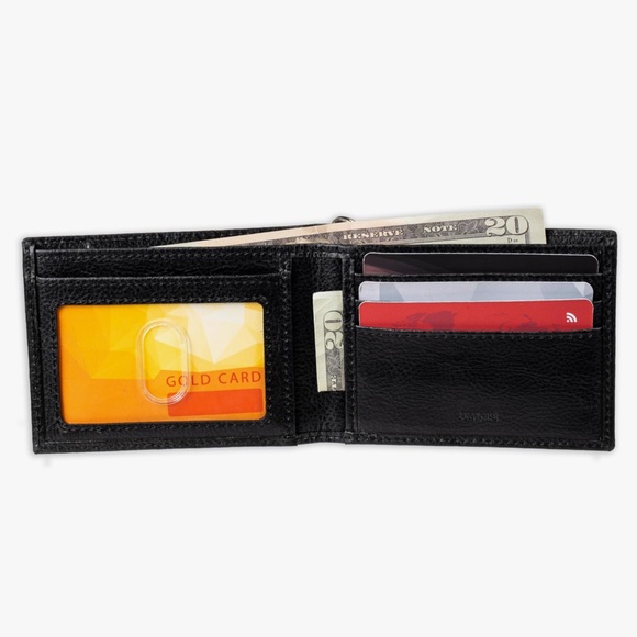 Black 100% leather dickies punk biker chain wallet single fold over belt clasp - Picture 3 of 3